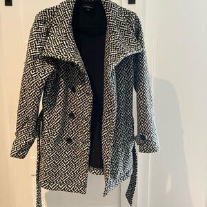 Black and White Patterned warm Trench Coat